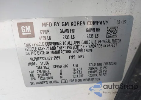 2022 Chevrolet Trailblazer Fwd Lt z USA, uszkodzony, nr VIN KL79MPS2XNB119959